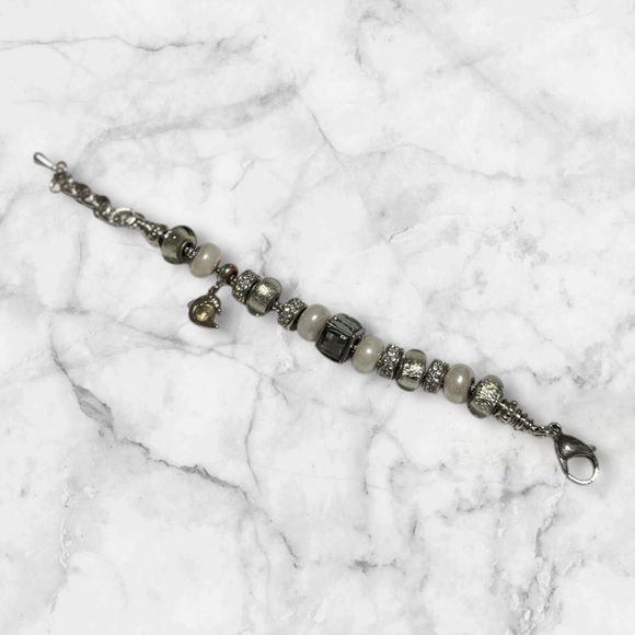 💎💟Vintage Silver Charm Bracelet with Pearls - Picture 3 of 12